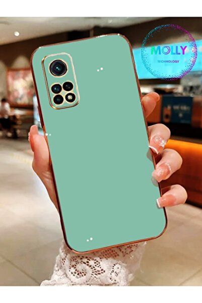 Molly Technology Xiaomi Mi 10T İçin Su Yeşili Kenarları Gold Detaylı Lüks Sil...