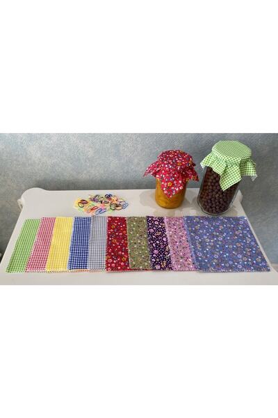 AdaEsintisi 50 Adet Çıtır Çiçekli & Pötikare Karışık Kavanoz Kapağı Örtüsü ve...