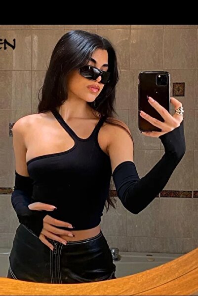 NAKISCHI Orijinal Kadın 45cm Uzun Siyah Yüksek Kalite İkili Esnek Kolluk 2023