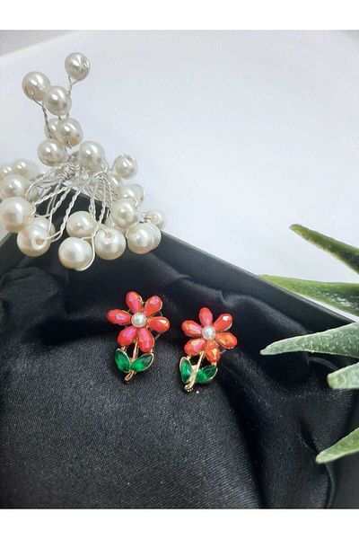 Yağmur FLOWER EARRINGS RED COLOR