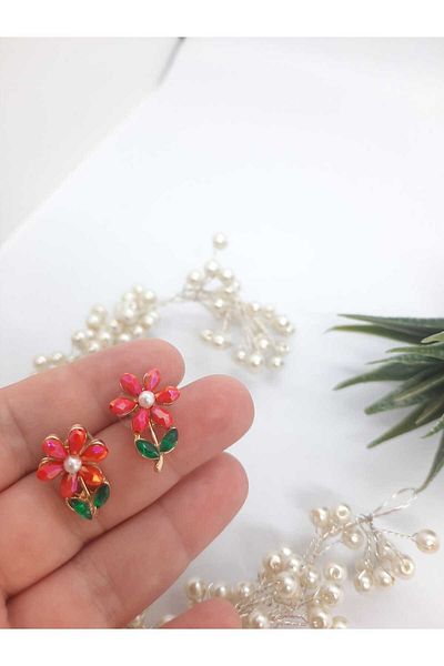 Yağmur FLOWER EARRINGS RED COLOR