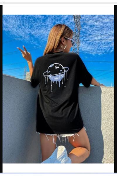 Pelna T-shirt World Štampano Black Oversize kroj okrugla kragna