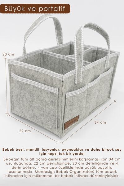 mordesign Çok Amaçlı Kalın Keçe Anne Bebek Bakım Çantası, Dolap İçi Organizer, Scotch Serisi