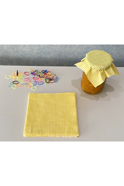 AdaEsintisi 25 Adet Pötikare Sarı Kavanoz Kapağı Kumaşı (Örtüsü) ve Renkli Ba...