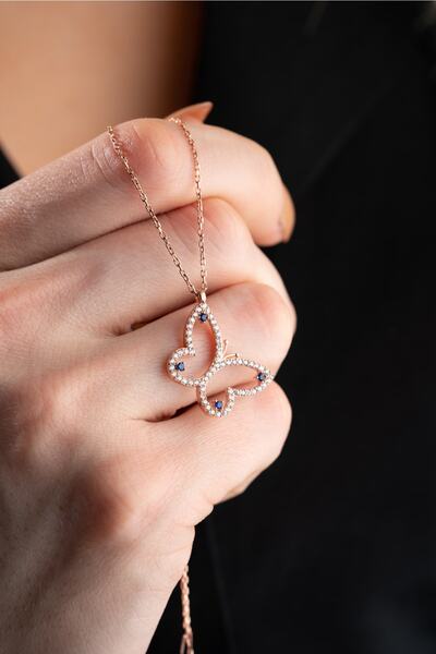 Nereze 925 Ayar Gümüş Zirkon Taşlı Işıltılı Kelebek Kolye