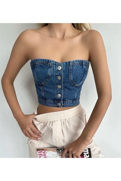 DENİKK BUSTIER DENIM TENDINȚE FĂRĂ BRETELE