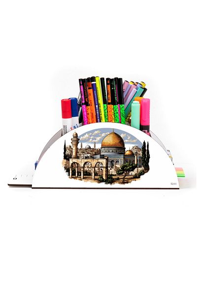 kutuTR Wooden VIP Islamic Rainbow Ruled Desktop Pen Holder Organizer with Assembled Box