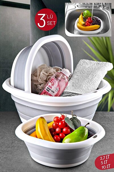 Nandy Home 3'Lü Set Akordiyon Badya Seti - Katlanır Leğen, Kova, Çeyiz Seti