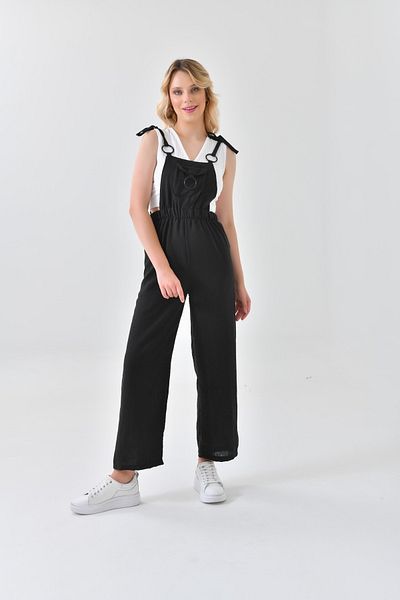 ubmbutik Adjustable Linen Overalls with Pocket Detail and Elastic Waist Strap