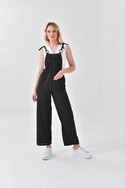ubmbutik Adjustable Linen Overalls with Pocket Detail and Elastic Waist Strap
