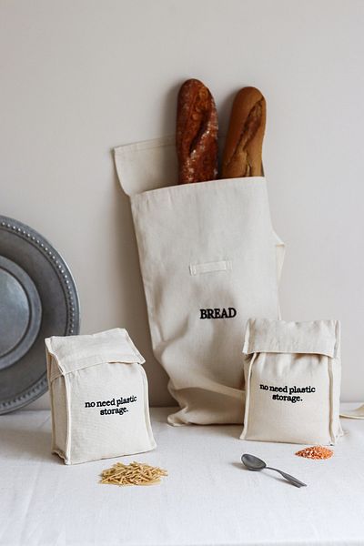 Beige & Stone Self Lid Cotton Canvas Food Storage Bag