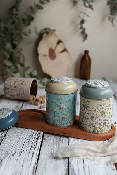 EVLE Cylinder Storage Container with Wooden Stand - Set of 3 Ö90, Botanica Erb55u2