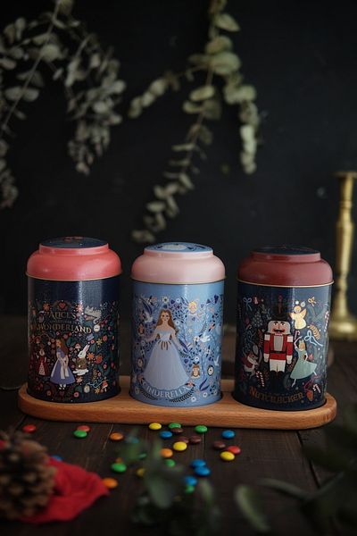 EVLE Cylinder Storage Container with Wooden Stand Ø105 Set of 3, Tales Erb56u8