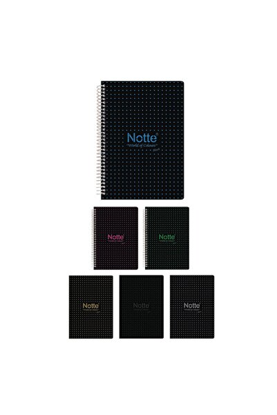 Notte Caiet A4 negru cu 60 de coli, cu capac din plastic, cu spirală, 60-476