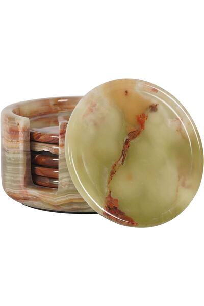 Radical RADICALn Bardak Altlığı Seti El Yapımı Yeşil Oniks Mermer 3.5 Inç Isınma Kahve Kupa Ofis Bardakları