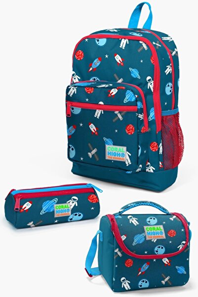 Coral High Kids Civit Kırmızı Uzay Desenli 3’lü Okul Çanta Seti SET0123116