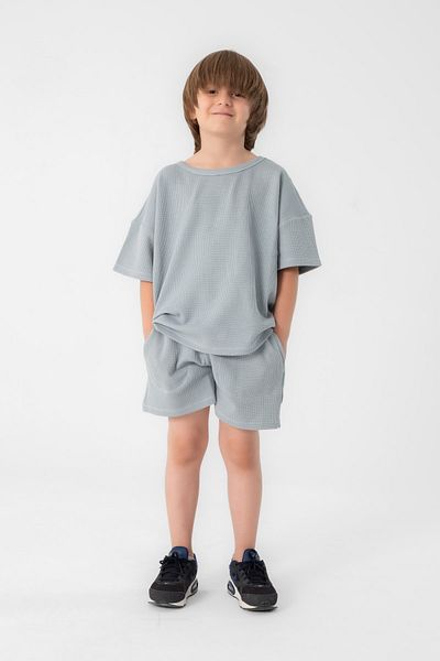 Hally & Son Light Blue Boy's Short Sleeve Cotton Shorts Set