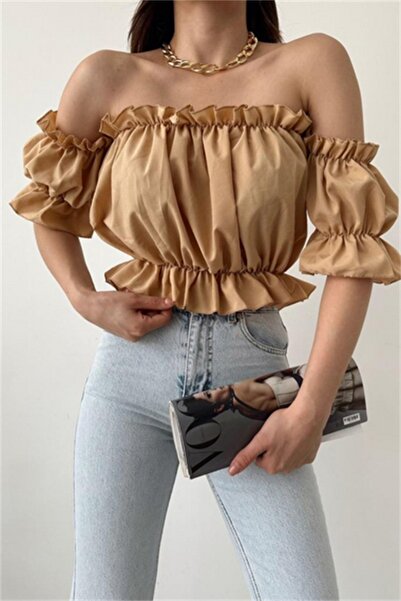 oshebu Μπεζ – Μπλούζα Madonna με λεπτομέρεια από λάστιχο