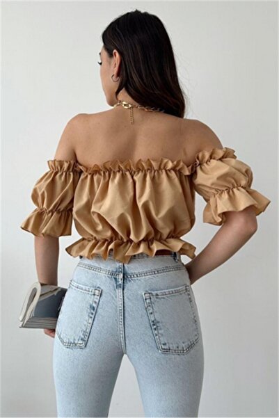 oshebu Μπεζ – Μπλούζα Madonna με λεπτομέρεια από λάστιχο