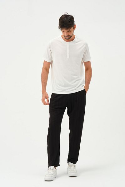 RELAXL Men's Black Pleated Jogger Double Leg Short Linen Trousers