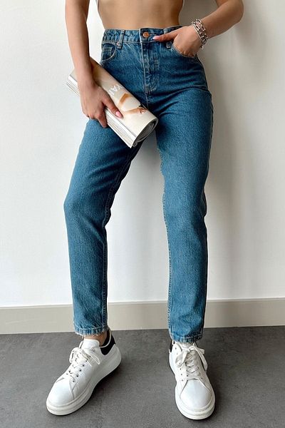 LİMABEL Vysoký pas Lycra Blue Mom Jeans Strečové džíny