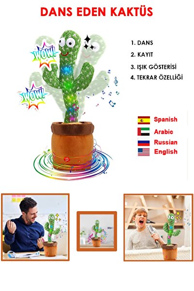 TECHNOMEX Konuşan Dans Eden Kaktüs Müzikli Işıklı Peluş Oyuncak Dansçı Kaktüs