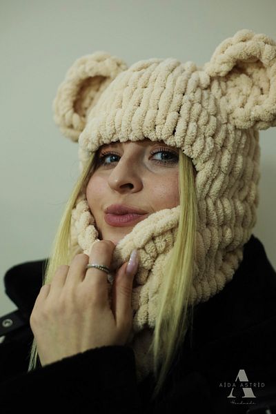 AidaAstrid Animal Figured Hat Puffy Beanie Snow Mask Ski&snowboard Balaclava Knitted Beanie Knitted Hat