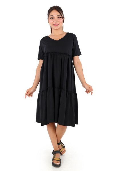 DİVİSTA Women's Short Sleeve V-Neck Black Color Dress