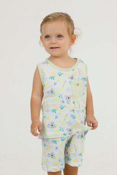 Harika KIDS Boy's Cute Pattern Sleeveless Undershirt Basic Top and Bottom Set with Shorts