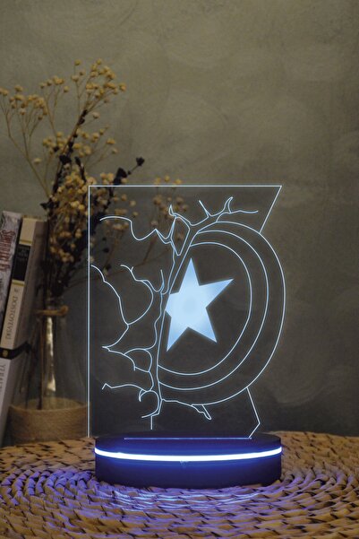 Yubi Design Captan America , Marvel - 3 Boyutlu 16 Renk Dekoratif Gece Lambas...