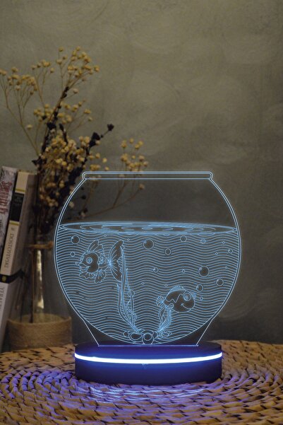 Yubi Design Akvaryum - 3 Boyutlu 16 Renk Dekoratif Gece Lambası 3d