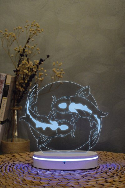 Yubi Design 2 Balık - 3 Boyutlu 16 Renk Dekoratif Gece Lambası 3d