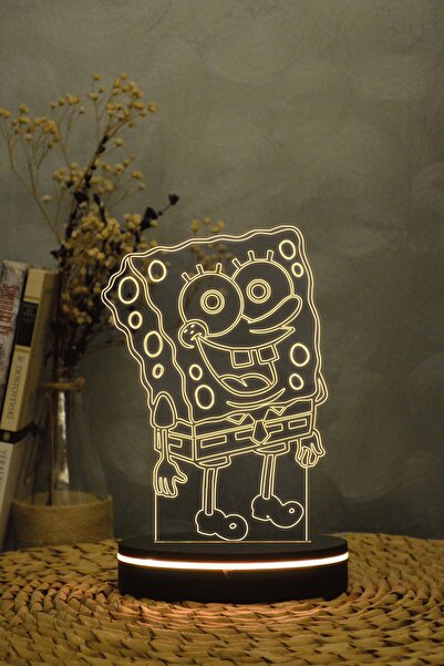 Yubi Design Sünger Bob - 3 Boyutlu 16 Renk Dekoratif Gece Lambası 3d