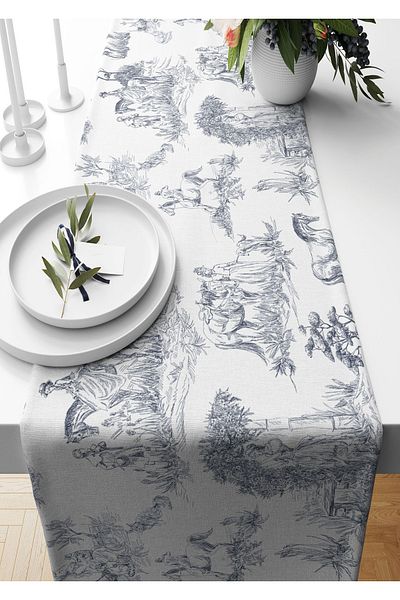 Pilloveland Runner bleumarin Country Pattern piele intoarsa Tesut 140*40 Cm Rn0s153