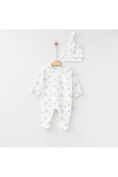 O Baby O'baby Mushroom Printed Jumpsuit for Girls and Boys 0/3/6 months Baby Jumpsuit with Booties 100% Cotton Sleep & Daily Jumpsuit