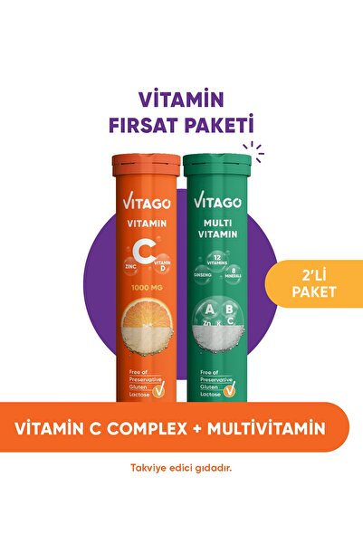 Vitago 2'li- Vitamin C+multivitamin,20'li Efervesan Tablet