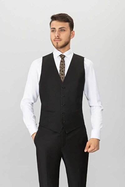 BELFOR SLIMFIT DUZ YELEKLI TAKIM ELBISE SİYAH