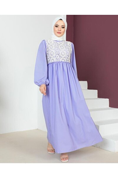 benguen 449 Lace Detailed Hijab Dress Lilac