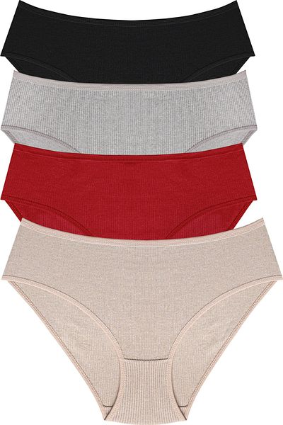 FOURAA Women's High Waist Camisole Panties Daily Use 4-Piece Mixed Color Pack Ribbed