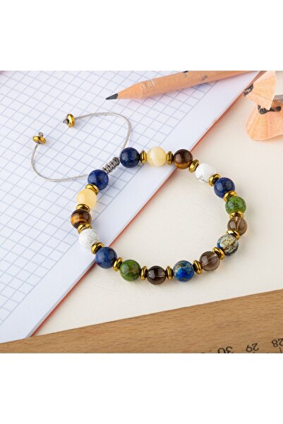 MMZ STORE Erkek Öğrenci Doğal Taş Bileklik-Sodalit-Kalsit-Kaplan Gözü-Havlit-...