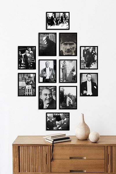 Tooall Fotografii Ataturk cu aspect de cadru fără cadru, set de pictură MDF din 12 piese, set de imprimare multiplă