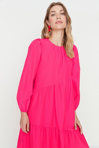 Trendyol Modest Red Gather részletes pamut, széles szabású szőtt ruha TCTSS21EL3470