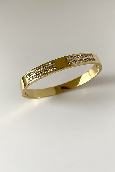 SilverStone Baguette Jewelled Thick Steel Handcuff Bracelet