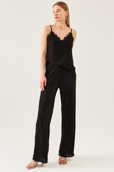 schlank Women's Black String Strap Lace Blouse
