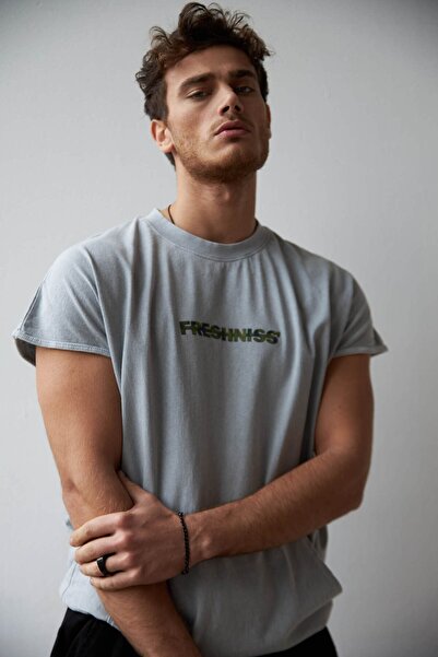 THIMOON Crew Neck Pocket Short Sleeve Blue T-shirt