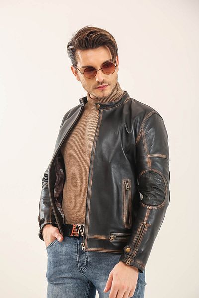 YAMAN Δερμάτινο ανδρικό δερμάτινο παλτό Sports Bomber