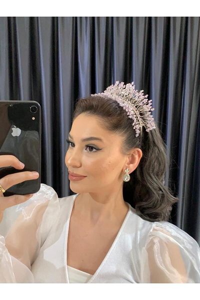 BEYOĞLU NİŞANTAŞI Powder Pink Crystal Beaded Bridal Wedding Henna Engagement Crown