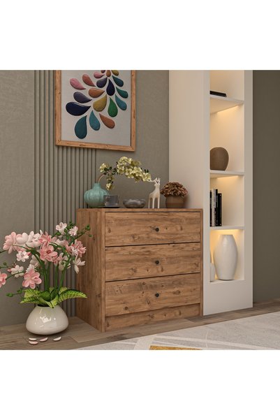 DEKOREX SFR103-Ceviz 3 Çekmeceli Şifonyer (G:69 Y:67 D:38)