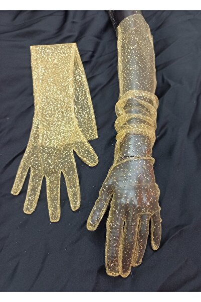 es moda shop Diamond sparkling evening dress bridal gloves long gold