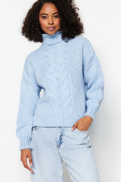 Trendyol Collection Pulover cu detalii din tricot albastru TWOAW24KZ00731
